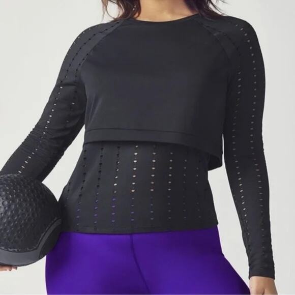 Fabletics Shelby Long-Sleeve 2 Layer Eyelet Laser Mesh Black Top Size Medium - Picture 16 of 16